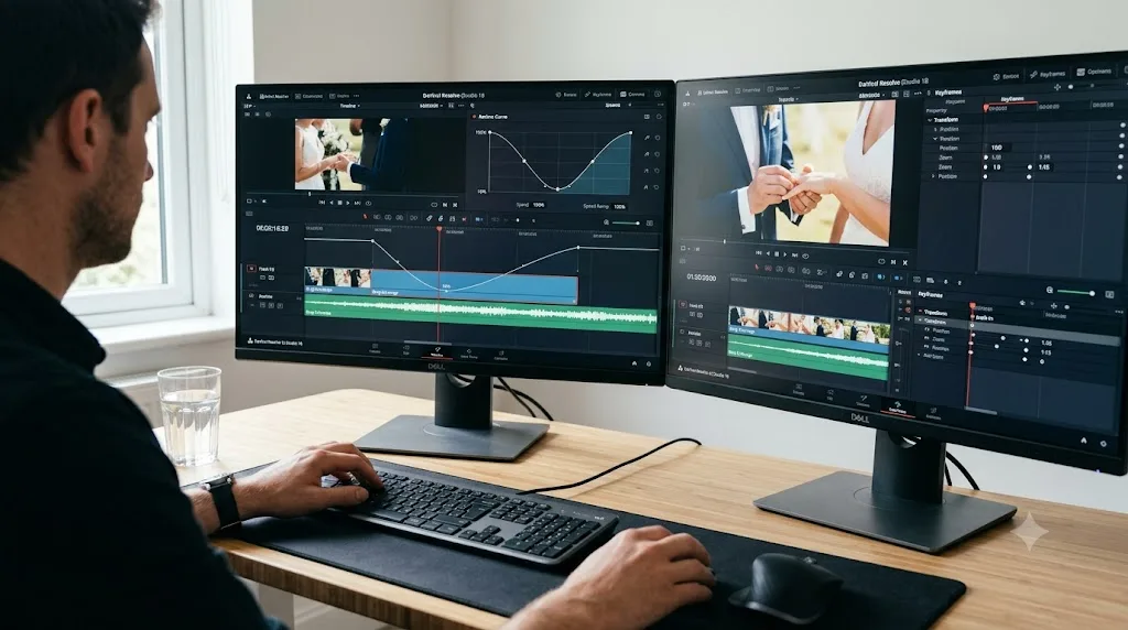 Illustration of a seven step numbered path leading from Premiere Pro to DaVinci Resolve