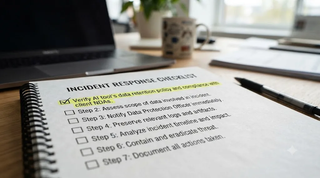 Illustration of an incident response checklist with the first step checked and remaining steps pending below it