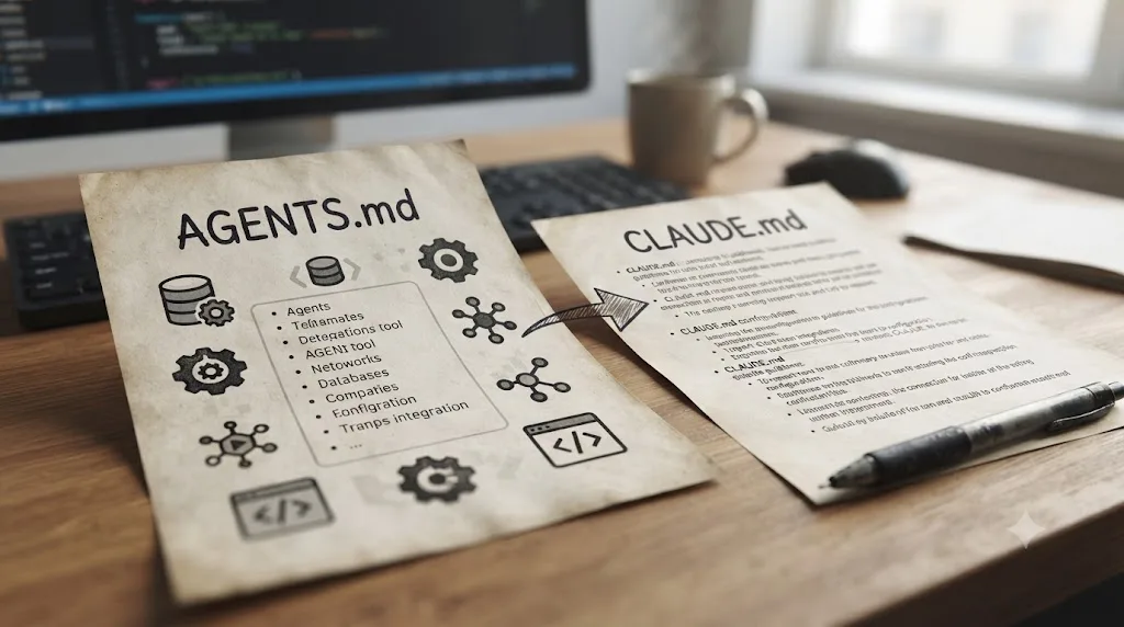 Illustration of six labeled tiles for CLAUDE.md edge cases: secrets, monorepos, open source, parallel sessions, CI, and devcontainers