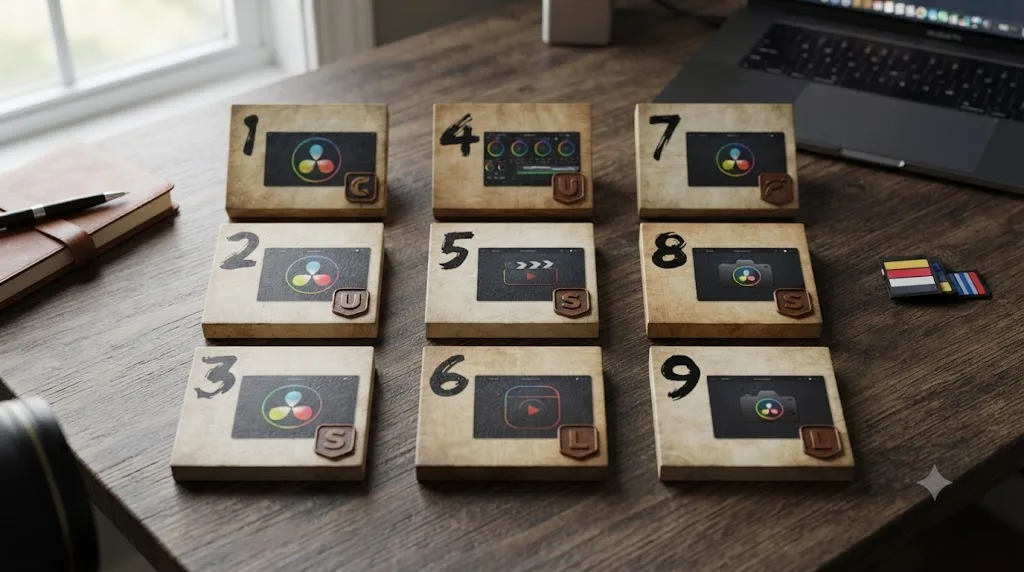 Illustration of a numbered list of nine course tiles ranked in order, each showing a small platform logo badge