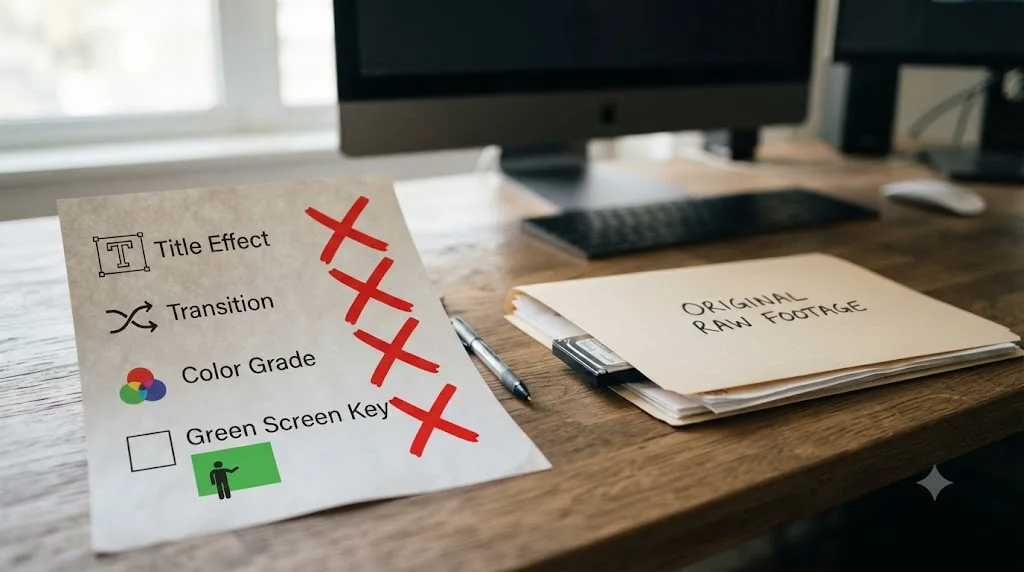 Illustration of a person watching an orientation video alongside an AI tutor pointing at a control inside DaVinci Resolve