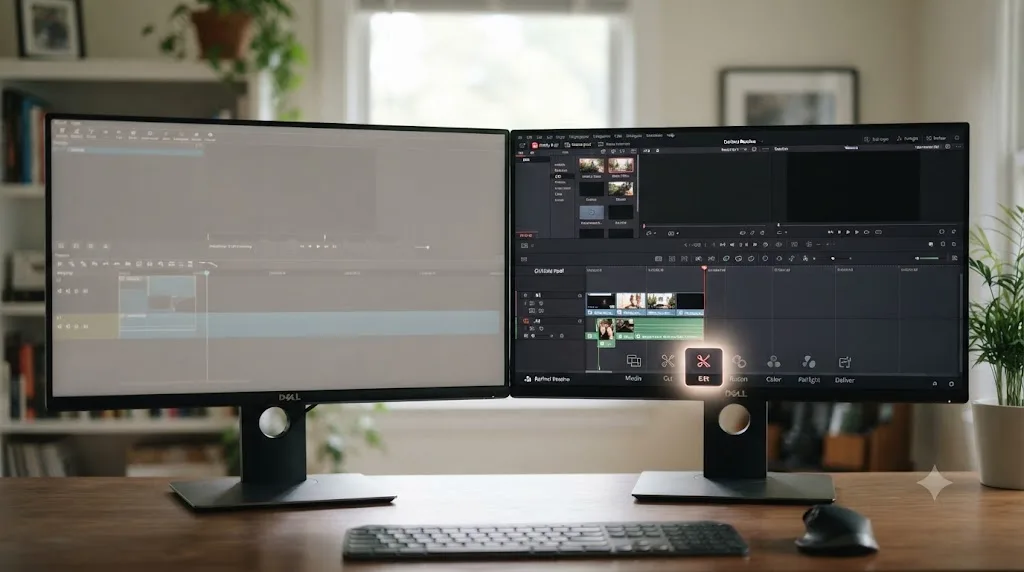 Illustration of DaVinci Resolve's Edit page highlighted as the starting point, with Fusion and Color tabs dimmed for later