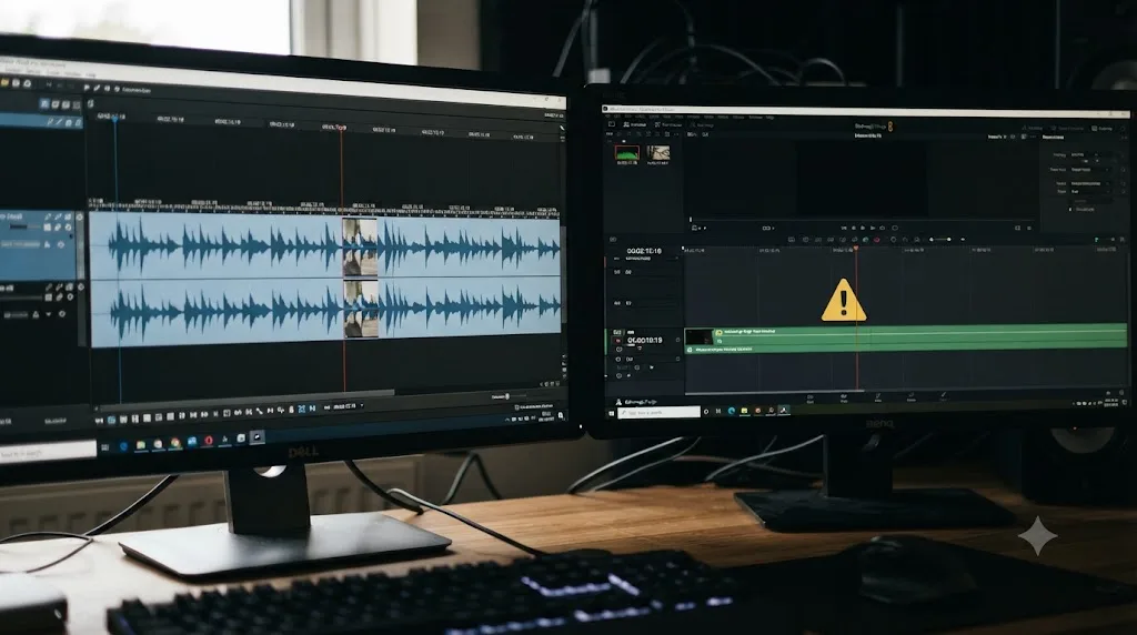 Illustration comparing Vegas Pro's sub-frame sample editing to a DaVinci Resolve clip misaligned by a frame after import