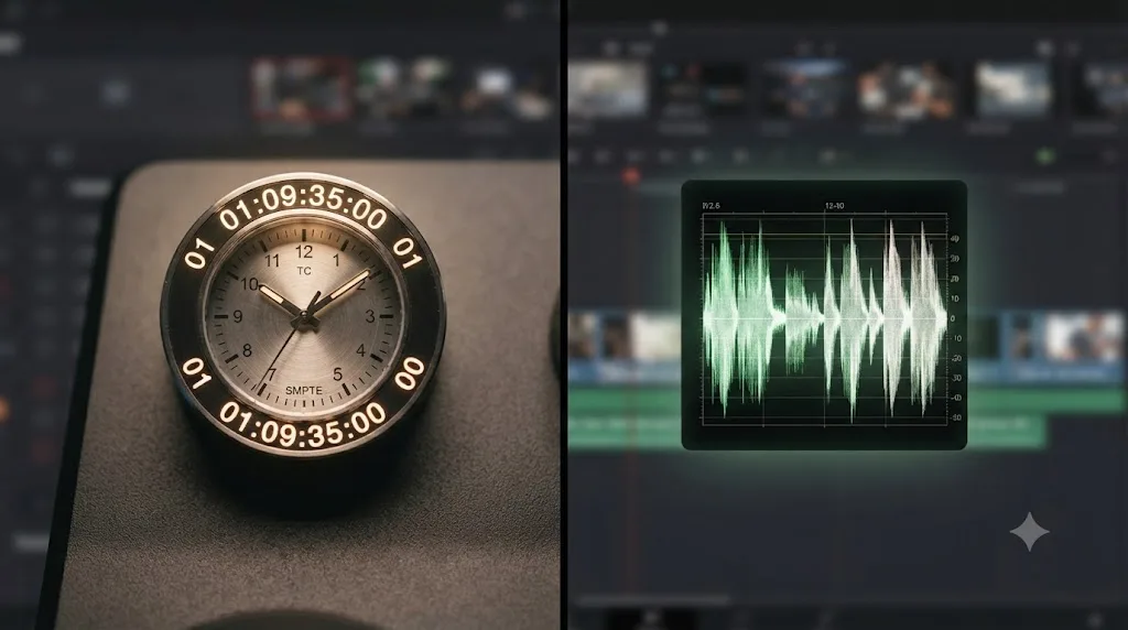 Illustration comparing waveform-based and timecode-based audio syncing icons