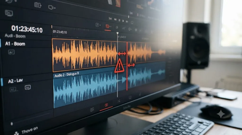 Illustration of a warning icon over two audio waveforms that fail to align