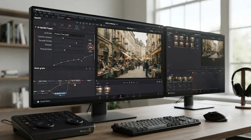 Illustration of an OpenFX plugin panel embedded inside a DaVinci Resolve node graph