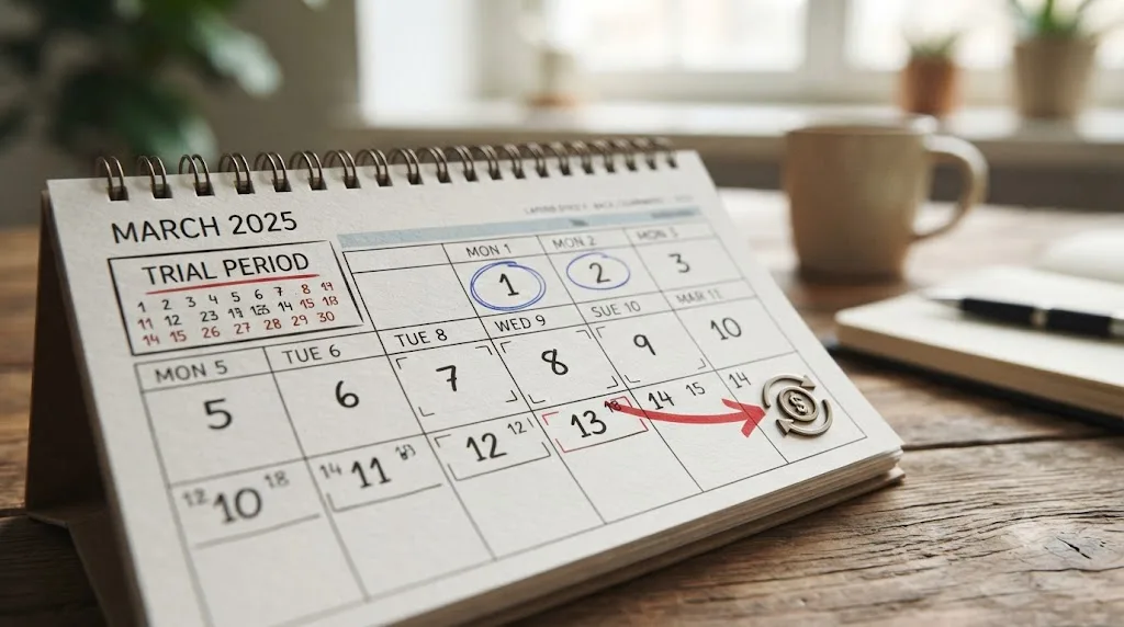 Illustration of a calendar showing a 14-day countdown ending in a refund icon