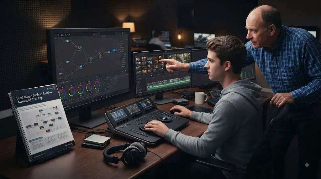 Illustration of choosing Blackmagic training for structure and TryUncle for live DaVinci Resolve help