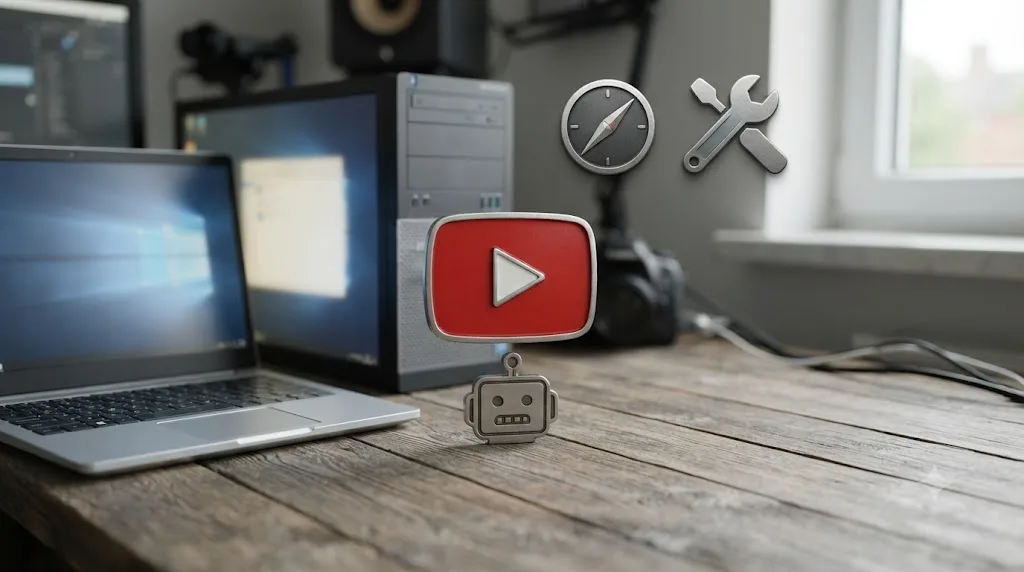 Illustration of a Windows PC and a Linux desktop shown side by side outside the coverage of two macOS-only tools, with a YouTube icon covering the gap