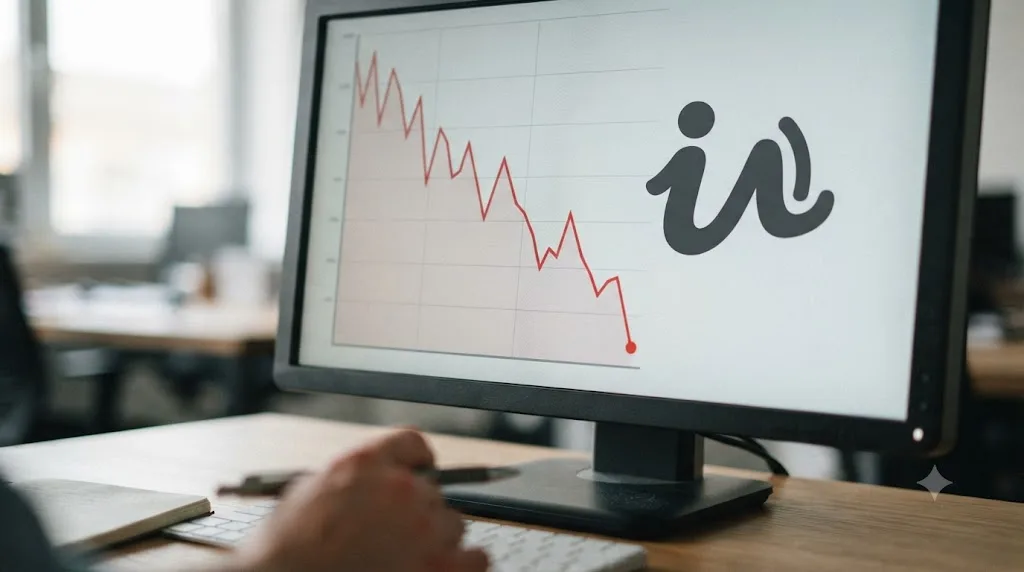Illustration of a declining chart representing an online course platform's shrinking instructor payouts