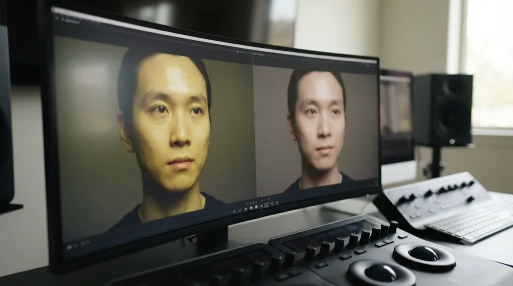 Illustration comparing skin tone rendering before and after the ACES 2.0 tone curve update