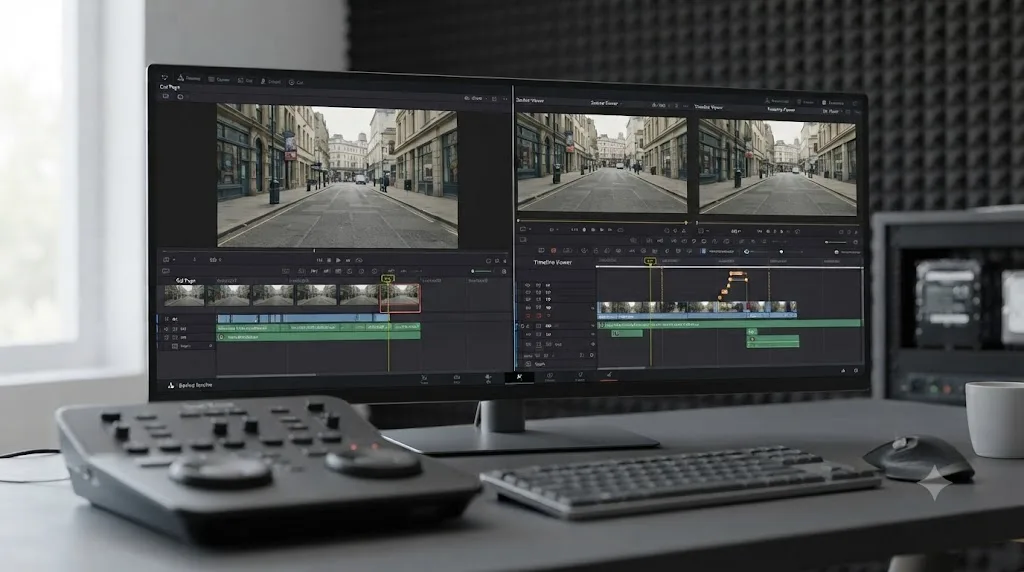 Illustration comparing DaVinci Resolve free and Studio versions showing identical in and out point marking behavior