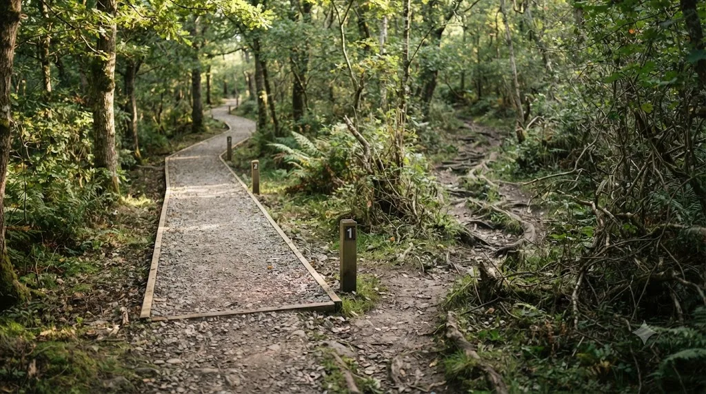 Illustration of two diverging paths, a structured course with checkpoints and an unstructured tutorial binge