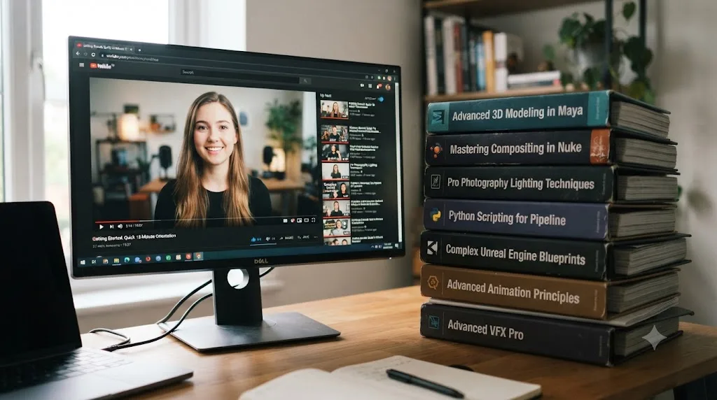 Illustration of a single short orientation video next to a stack of skipped advanced tutorials