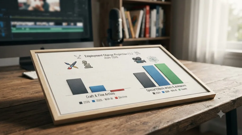 Illustration of a split bar chart comparing BLS employment projections for two artist occupational categories